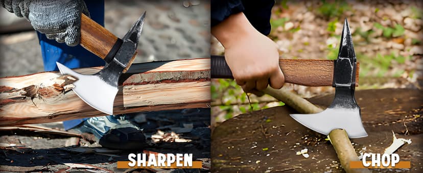 Grumpy Bear 15" Camping Hatchet, Survival Axe with Sheath, High Carbon Steel and Wood Handle, Anti-Slip Grip – Ideal for Bushcraft, Wood Splitting & Outdoor Adventures