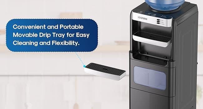 ICEPURE Water Cooler Dispenser with Build-in Ice Maker, Hot and Cold Water Dispenser with Bullet Ice Maker, 33lbs/24H, Child-Lock,Top Loading