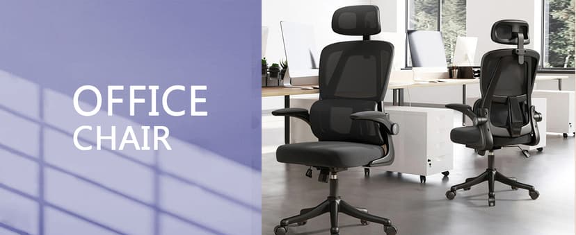 Ergonomic Office Chair Computer Desk Chairs with Flip-up Armrests and Lumbar Support, High Back Mesh Gaming Chairs Rolling Work Swivel Task Chairs with Adjustable Headrest