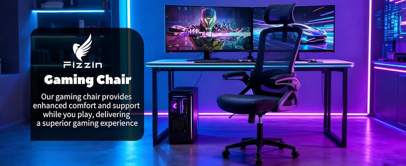 Fizzin Ergonomic Office Chair, 400 LBS Computer Chairs with Adjustable Lumbar Support, Breathable Mesh Desk Chair Ergonomic with Thickened Cushion, Comfy Home Office Desk Chair (Black)