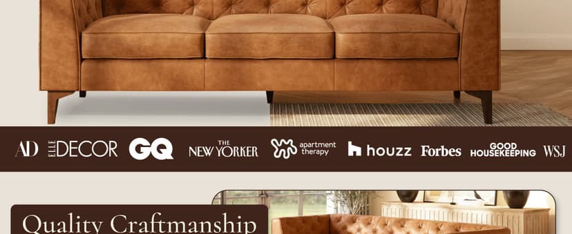 POLY & BARK Essex 89” Full-Grain Italian Leather Sofa – Tufted Back, Feather-Down Comfort, Solid Wood Frame, Cognac Tan