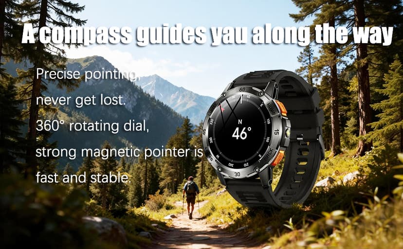 Jooeniok 2026 New Outdoor Compass with Bluetooth Calling and Health Monitoring - 100+ Exercise Modes, Music Playback, Voice Assistant, Waterproof, 1.53-inch Screen, Flashlight for Fitness and Sports