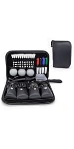 Golf Accessories for Men and Women, Golf Gifts for Him with Leather Case, Golf Brush, Golf Balls, Golf Tees, Golf Ball Clamp, Golf Divot, Golf Ball Line Marker Tool,Golf Ball Marking Stencils