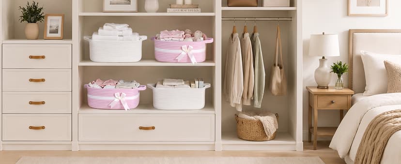 13" x 10" x 5" Storage Baskets for Toys & Baby Essentials, Fits Nursery & Bedroom Organization, Built-In Handles, Bow Design CHICVITA Small Woven Rope Gift Basket, Decorative Burr Basket, Red B0D7MKY1YJ