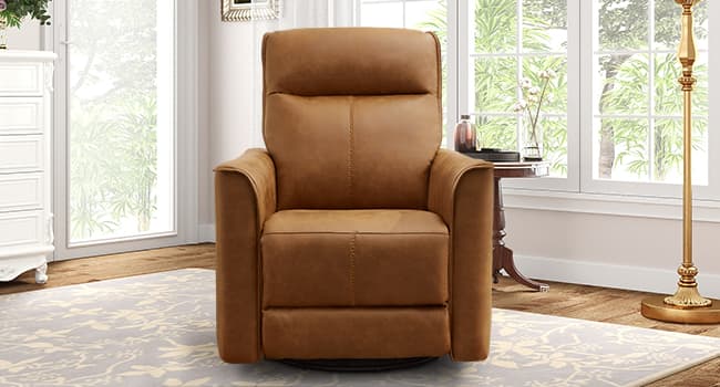 CANMOV Swivel Rocker Recliner, Glider Rocking Chair, Nursing Chairs Swivel Glider Recliners with Soft Backrest, Leathaire Manual Reclining Sofa for Living Room Bedroom Apartment, Brown