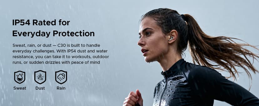 SOUNDPEATS C30 Hybrid ANC Earbuds with LDAC Hi-Res Audio, 52H Playtime -52dB Adaptive Noise Cancelling Wireless Earbuds, 6-Mic Clear Call, 12mm Driver, Bluetooth 6.0, Multi-Point, IP54 for Work/Travel