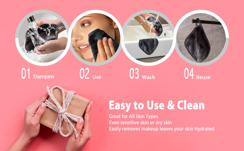 Makeup Remover Cloth, 6" x 6" Makeup Remover Towels Reusable Face Cloth for Washing Face, Makeup Remover Pads Microfiber Face Washcloth with Mesh Bag, 12 Pack, Grey