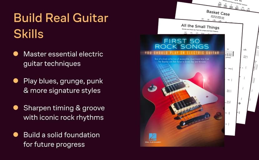 First 50 Songs You Should Play on Electric Guitar | Rock Guitar Tab Songbook for Beginners and Intermediate Players | Learn Classic Rock Riffs Solos and Chords from Nirvana Metallica Queen and More