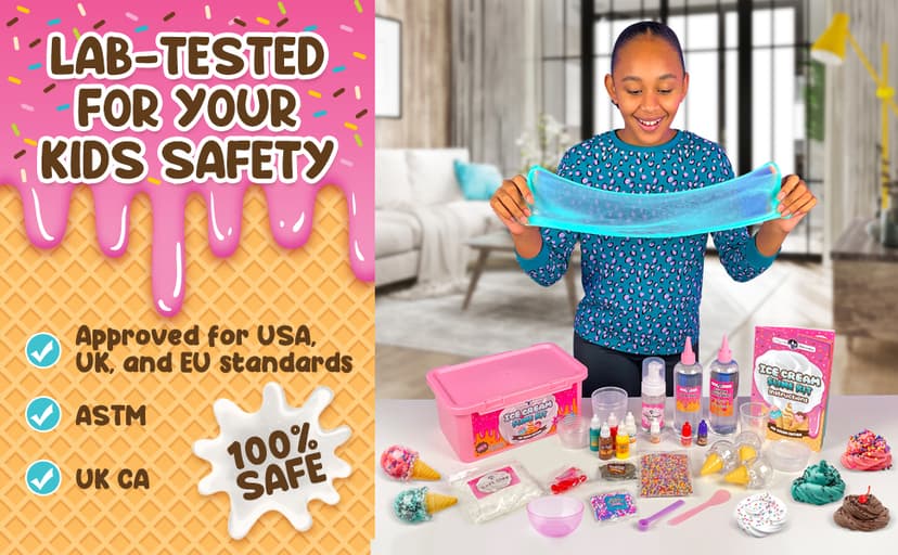 Original Stationery Slime Kit for Girls - 31-Piece Multicolor Ice Cream, Cherry Scent - DIY Ice Cream Slime Making Kit & Arts and Crafts for Kids Ages 8-12 - Birthday Gifts for Girls