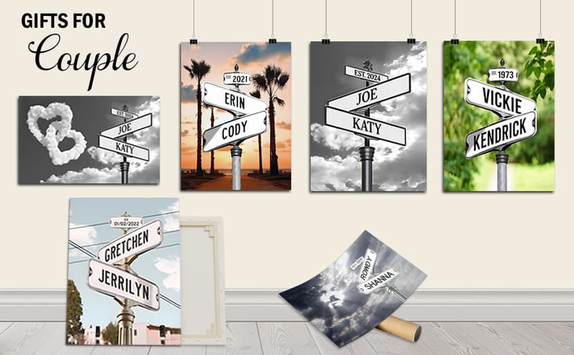 Personalized Vintage Street Sign For Couples Canvas, Best Gift For Сouple, Christmas Gifts for Her Him, Valentines Day Gift for Girlfriend Boyfriend, Wedding Anniversary Street Art Canvas Or Poster