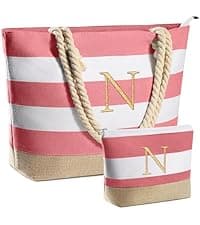 YOOLIFE Gifts for Women - Initial Tote Bag & Makeup Bag, Birthday Gifts for Women Mom Wife Teacher Friend