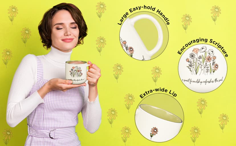 Christian Art Gifts Sage Green Floral Ceramic Coffee Mug – 15 oz. Microwave and Dishwasher-safe Inspirational Scripture Coffee and Tea Mug for Friends with Bible Verse: Sweet Friendship –Proverbs 27:9