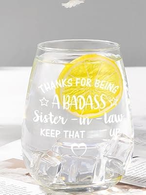 Futtumy Sisters Gifts for Sister-in-law, Thanks for Being A Sister-in-Law Stemless Wine Glass, Funny Mother’s Day Birthday Gift Christmas Gift Thank You Gifts from Soul Sisters, 15oz