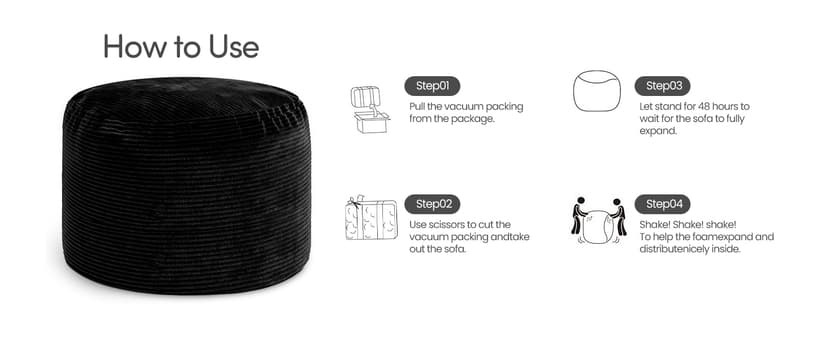 Bean Bag Chairs for Teens, 3FT Bean Bag with Memory Foam Filling, Bean Bag Chairs with Plush Microfiber Removable Cover, Cozy Sofa for Reading, Gaming- Black
