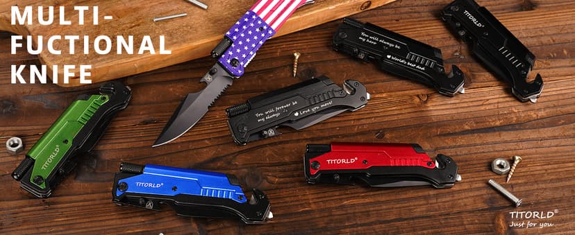 Gifts for Him Men, Christmas Anniversary Birthday Gifts for Boyfriend Husband, Stocking Stuffers for Him, Engraved Pocket Knife, Camping Hiking Multitool Knife Present, Folding Knives with Wood Box