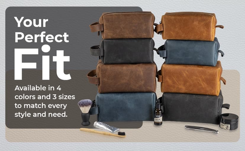 Personalized Leather Toiletry Bag for Men - Handmade Custom Engraved Dopp Kit, Perfect Gift for Dad, Husband, Birthdays & Anniversaries, Groomsmen Gifts, Travel Size Bag, Gifts for Him