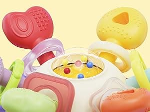 Baby Montessori Sensory Teething Toy - Safe, Multi-Functional BPA-Free Silicone Teether for Babies 0-12 Months - Teething Relief & Fun Play with Rattle - Perfect Baby Toys for Boys & Girls