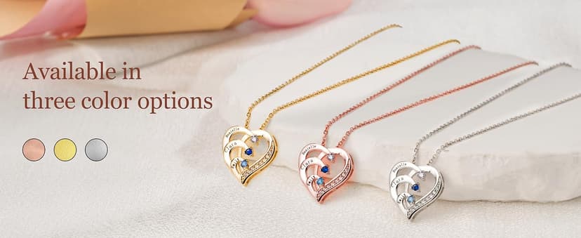 Easycosy Custom Name Necklace with Simulated Birthstones Customized Promise Necklace Heart Pendant with Engraved Names - Anniversary Birthday Jewelry Gifts for Women Wife Mom Grandma Mothers Day