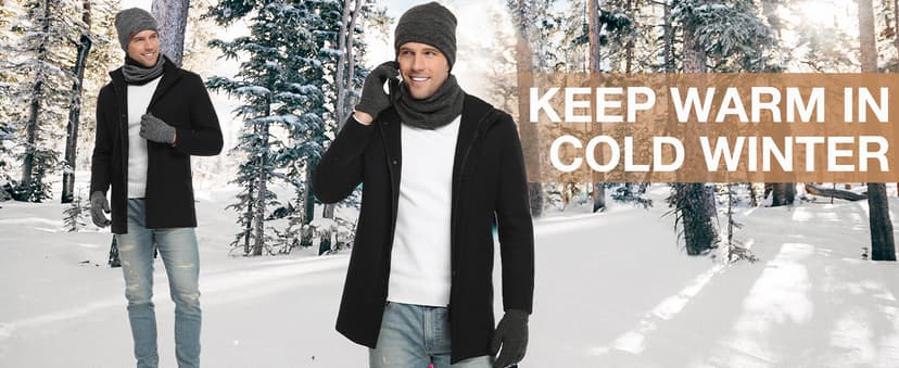 Winter Beanie Hat Scarf Touchscreen Gloves Set for Men and Women, Beanie Gloves Neck Warmer Set with Warm Knit Fleece Lined