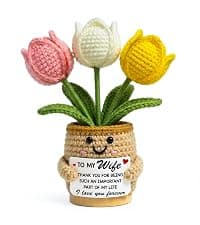 Christmas Mothers Day Birthday Gifts for Wife - 6.3'' x 2.56'' Positive Support Cotton Milk Wool Tulip Crochet Gifts for Wife from Husband - Wedding Anniversary Christmas Birthday Gifts B0FZTMTRK1