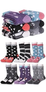 FNOVCO Girls Knee High Socks Kids Crazy Fun Gift Cute Animal Patterns Cotton Long Socks 6 Pairs