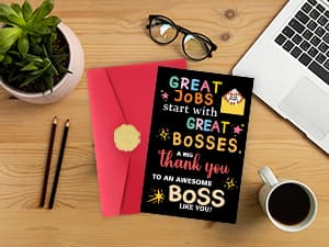 Thank You Card Gifts for Boss Leader Manager, Cute Boss's Day Card for Her Him, Best Boss Appreciation Card for Men Women