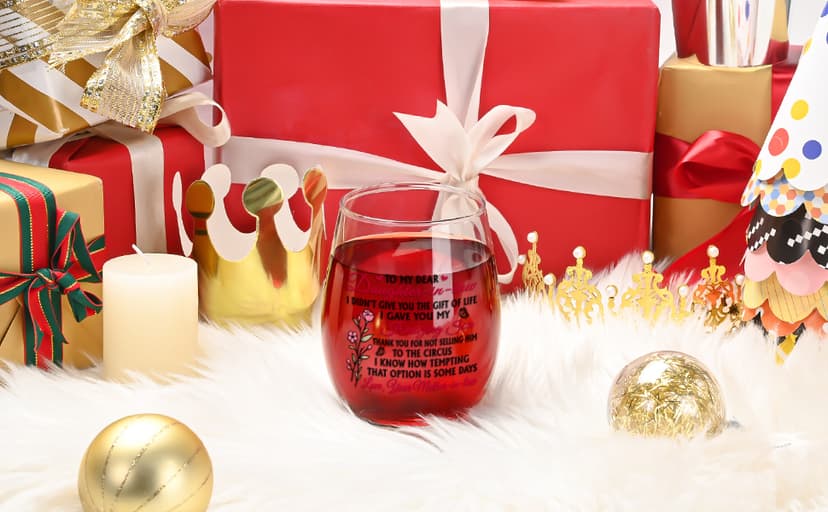 Futtumy Funny Daughter in Law Gifts, To My Dear Daughter-in-laws Stemless Wine Glass for Son's Wife, Mothers Day Birthday Christmas Gifts from Mother-In-Laws, 17 oz