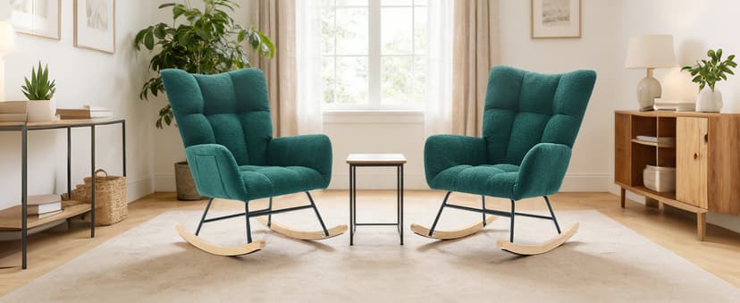 DUMOS Nursery Rocking Chair Teddy Upholstered, Comfy Glider Rocker with High Backrest Armchair Padded Seat, Accent Side Chair for Living Room Bedroom Offices Small Spaces Indoor, Green