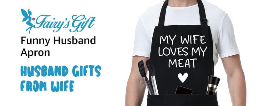 Fairy's Gift Funny Husband Apron, Men's Anniversary Christmas, Cool Birthday Gifts for Him, Husband Gifts from Wife, Manly Presents for Men, Grilling Kitchen Aprons with Pockets for Cooking Hubby Him