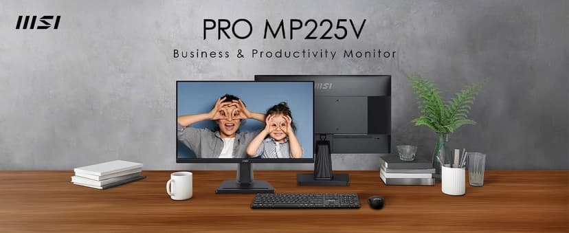 msi PRO MP225V, 22-inch, 1920 x 1080 (FHD) Computer Monitor, 100Hz, Adaptive-Synch, HDMI, Video Port, Low Blue Light, Eye-Q Check, VESA Mountable, Tilt, 1ms, Black