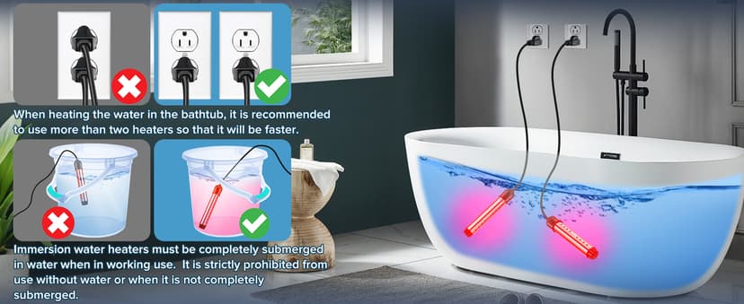 Portable Water Heater 2000W, Pool Heater - Immersion Heater with Digital Thermometer, Upgraded Magnesium Oxide Heating for Fast Heating, for Small Pools, Bathtubs, Buckets, Tanks