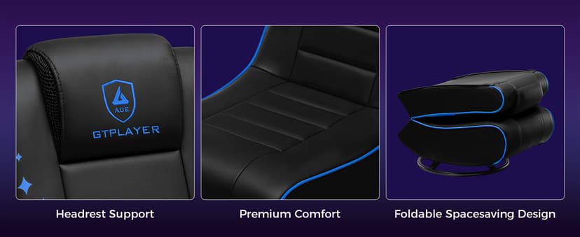 GTPLAYER Floor Gaming Chair Foldable Swivel Floor Chairs for Kids Boys Comfy Video Game Seat with 360° Multipurpose for Gamers, Bedroom or Game Room(Black-Blue)
