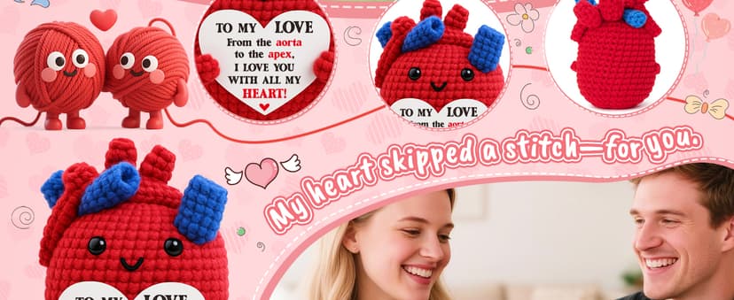 Mini Gifts for Him Her Couple Christmas Valentine’s Day To My Love Handmade Crochet Anatomical Heart Love Gift for Women Boyfriend Girlfriend Husband Wife Anniversary Christmas Valentines Birthday