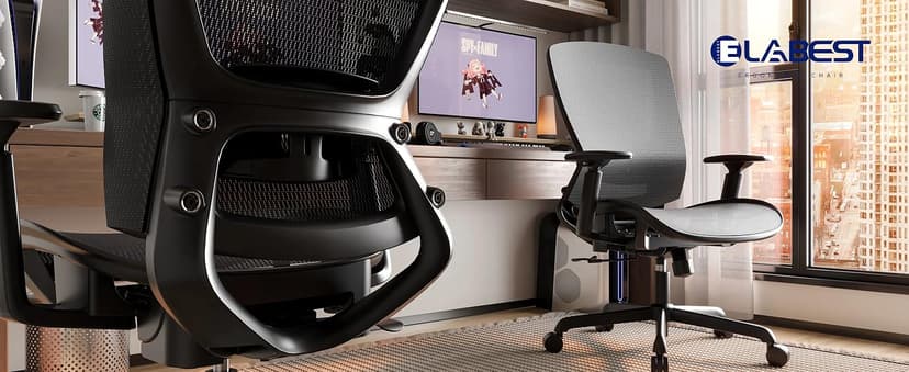 ELABEST T96 Mesh Office Chair,Ergonomic Computer Desk Chair,Sturdy Task Chair- Adjustable Lumbar Support & Armrests,Tilt Function,Comfort Wide Seat,Swivel Home Office Chair