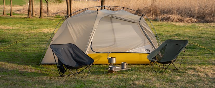 iClimb Ultralight Compact Camping Folding Beach Chair with Anti-Sinking Large Feet and Back Support Webbing (Black - Square Frame)