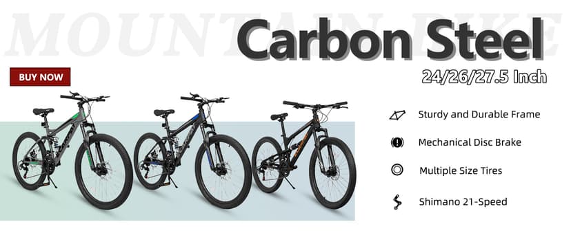 Mountain Bike 24/26/27.5 Inch,Full Suspension, 21-Speed Disc Brake,Carbon Steel Adult Sport Bicycle for Mens Womens