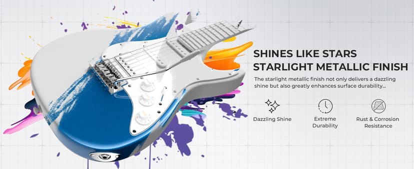 Fesley 39 Inch Electric Guitar: Beginner Electric Guitar Kit with HSS Pickup, Full Size Solid Body Guitar Starter Set with Amplifier, Bag, Strap, String, Cable, Picks, FST100, Blue