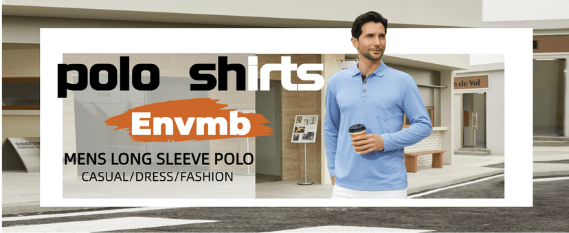 Envmb Men's Casual Long Sleeve Polo Shirts Button Classic Cotton Shirt Work Collared Stylish Golf Shirt with Pocket