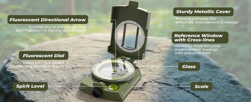 Sportneer Compass: Accurate Durable Lightweight Orienteering Compass with Strap and Carrying Case, Glow in The Dark Waterproof Hiking Essentials for Camping Backpacking, Best Survival Gifts for Kids