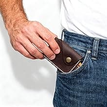 Handmade Handmade Genuine Leather Card Holder with Snap Closure - Ultra Slim Minimalist Wallet, Hand-Stitched Compact Front Pocket Card Case for Men & Women (Dark Coffee)