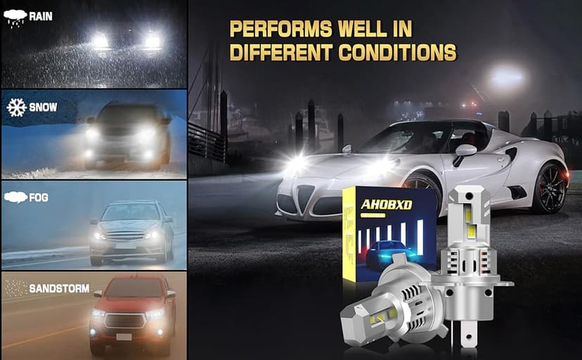 AHOBXD H4 Light Bulbs Hi/Low Beam Super Bright Upgraded 900% 85000LM Brightness 6500K White H4/9003 Bulbs 1:1 Halogen Size Cooling Fan Plug and Play Fog Light Direct Fit Pack of 2