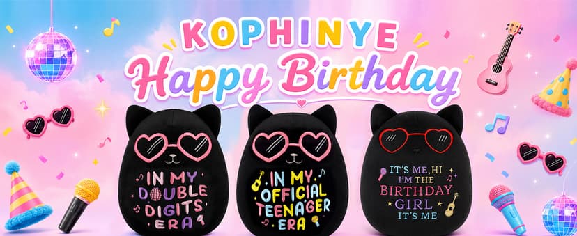 In My Official Teenager Era Gifts, 8" Soft Cute Plushie for Teens Birthday Party Decor 13 Year Old Girl Gifts, Black Cat Birthday Stuffed Animal B0GYX9123J