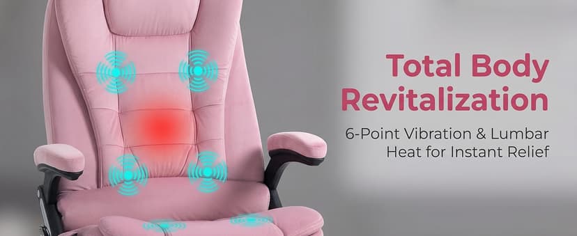 HOMCOM Executive Office Chair with 6 Points Vibration Massage and Heated Lumbar Support, Velvet High Back Computer Chair with Reclining Backrest, Tilt Function and Padded Armrests, Pink