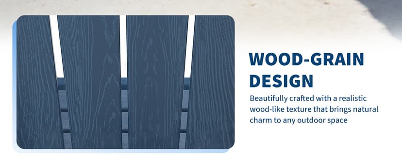 GarveeLife Folding Adirondack Chair Set of 2 with Side Table, All-Weather HDPE Outdoor Chair, Wooden Textured with Cup Holder for patios, Decks, Gardens, fire pits, Navy Blue