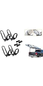 TMS Kayak Roof Racks for 2 Kayaks - Dual Universal Fit Carriers Include Two Sets of Straps for Cars, Trucks and SUVs - Easy to Mount J-Bar Style Carriers for Kayaks Canoes Paddleboards and Surfboards