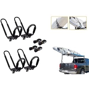 TMS Kayak Roof Racks for 2 Kayaks - Dual Universal Fit Carriers Include Two Sets of Straps for Cars, Trucks and SUVs - Easy to Mount J-Bar Style Carriers for Kayaks Canoes Paddleboards and Surfboards