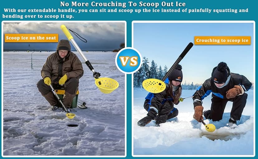Huntury Retractable Ice Fishing Scoop Skimmer, Ice Scooper, Long Length, and Larger Spoon, No More Bending Over to Scoop Out Ice While Ice Fishing