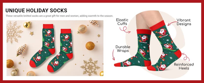 HAPPYPOP Christmas Gifts Holiday Socks for Men Women - Secret Santa Gifts, Xmas Stocking Stuffers, Santa Green Socks