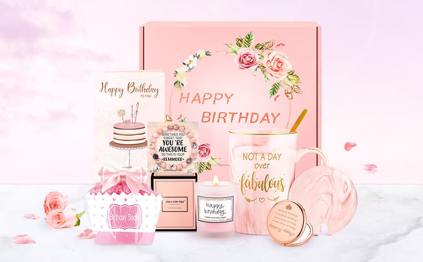 Birthday Gifts for Women Happy Birthday Gift Baskets for Women Unique Not A Day Over Fabulous Mug Gift ideas Pink Gifts Box Set Presents for Her Friends Mom Sister Wife Coworkers Daughter Aunt Mom