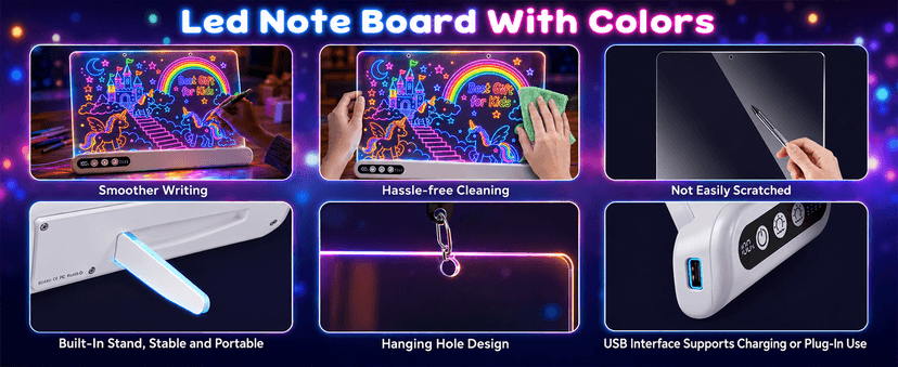 Led Drawing Board with 14 Light Effects,16" Rechargeable Glow Doodle Led Note Board with Colorful Markers,Neon Art Dry Erase Doodle Glow Drawing Tablet,Chritmas Birthday Festival Gifts for Kid (White) B0H1HPZ583